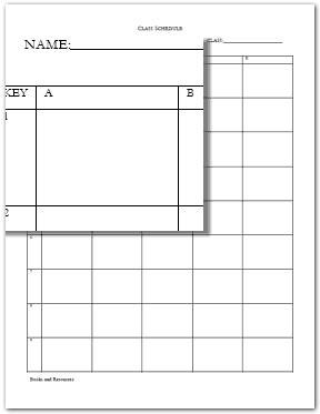 Lesson Planner Header: Class Schedule, Sub-header: Name, Class