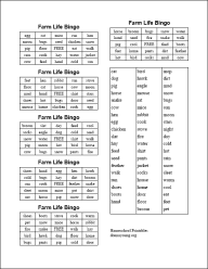 farm life bingo