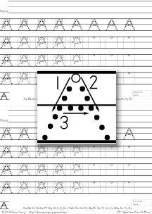 3-stroke letter a with boxes, tracing