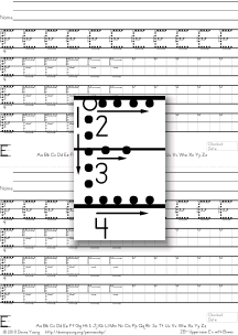 3-stroke letter e with boxes, tracing