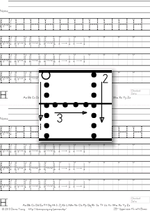 3-stroke letter h with boxes, tracing