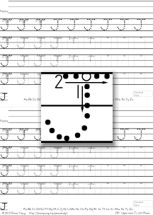 3-stroke letter j with boxes, tracing