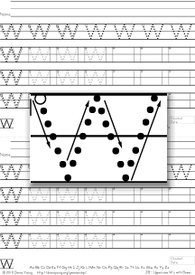 3-stroke letter w with boxes, tracing