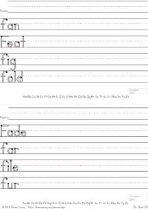 letter f words handwriting worksheets