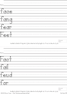 letter f words handwriting worksheets