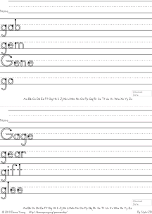 letter g words handwriting worksheets