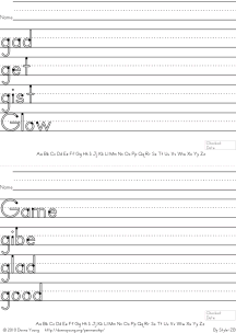 letter g words handwriting worksheets