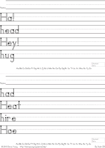 letter h words handwriting worksheets