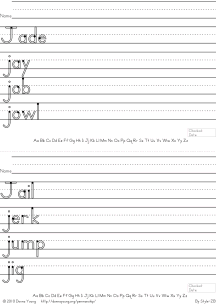 letter j words handwriting worksheets