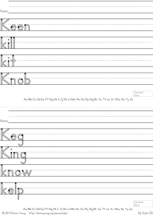 letter k words handwriting worksheets