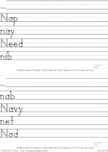 letter n words handwriting worksheets