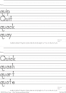 letter q words handwriting worksheets