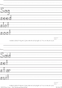 letter s words handwriting worksheets