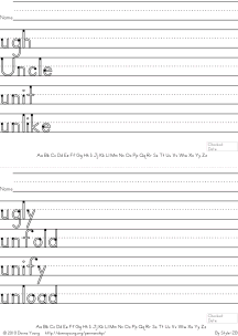 letter u words handwriting worksheets