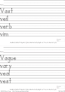 letter v words handwriting worksheets