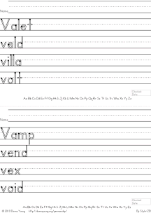 letter v words handwriting worksheets