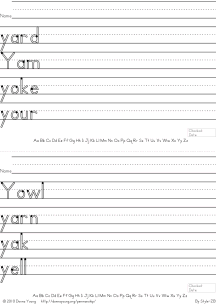 letter y words handwriting worksheets